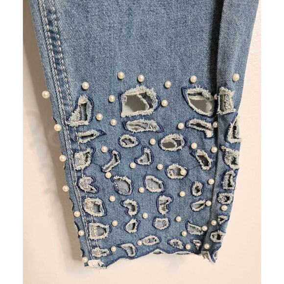 Venus Medium Washed Women's Jeans Cutout Pearl Embellished Ankles Size 12 - Picture 2 of 6